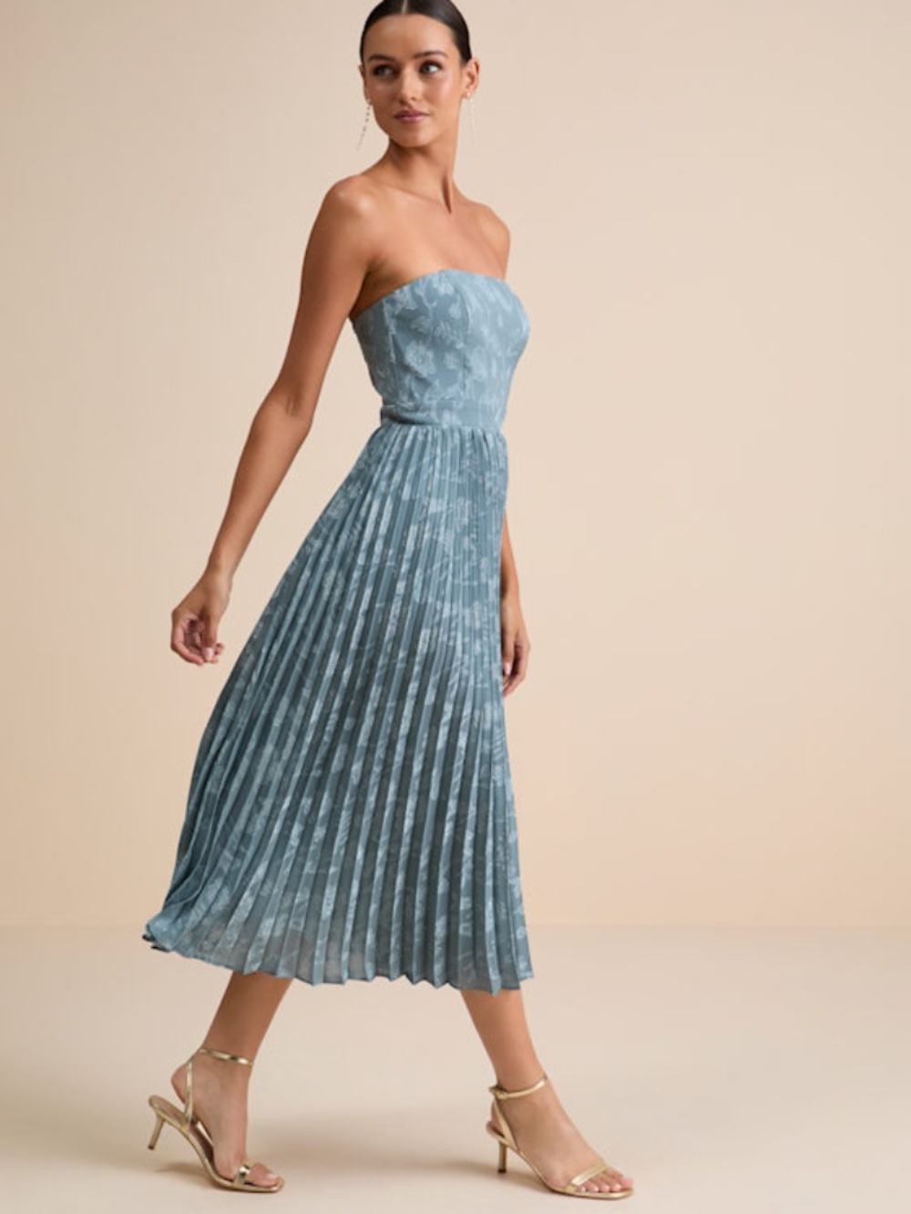 Lulus Perfectly Stunning Slate Blue Jacquard Strapless Midi Dress - Size S